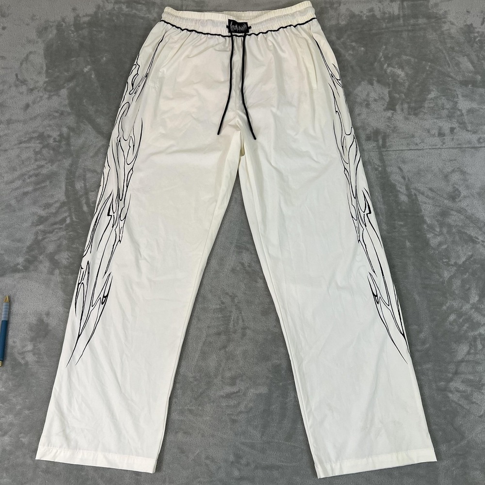 Breathe Divinity Pants Mens Large fits Medium White Sweatpants Flame Streetwear